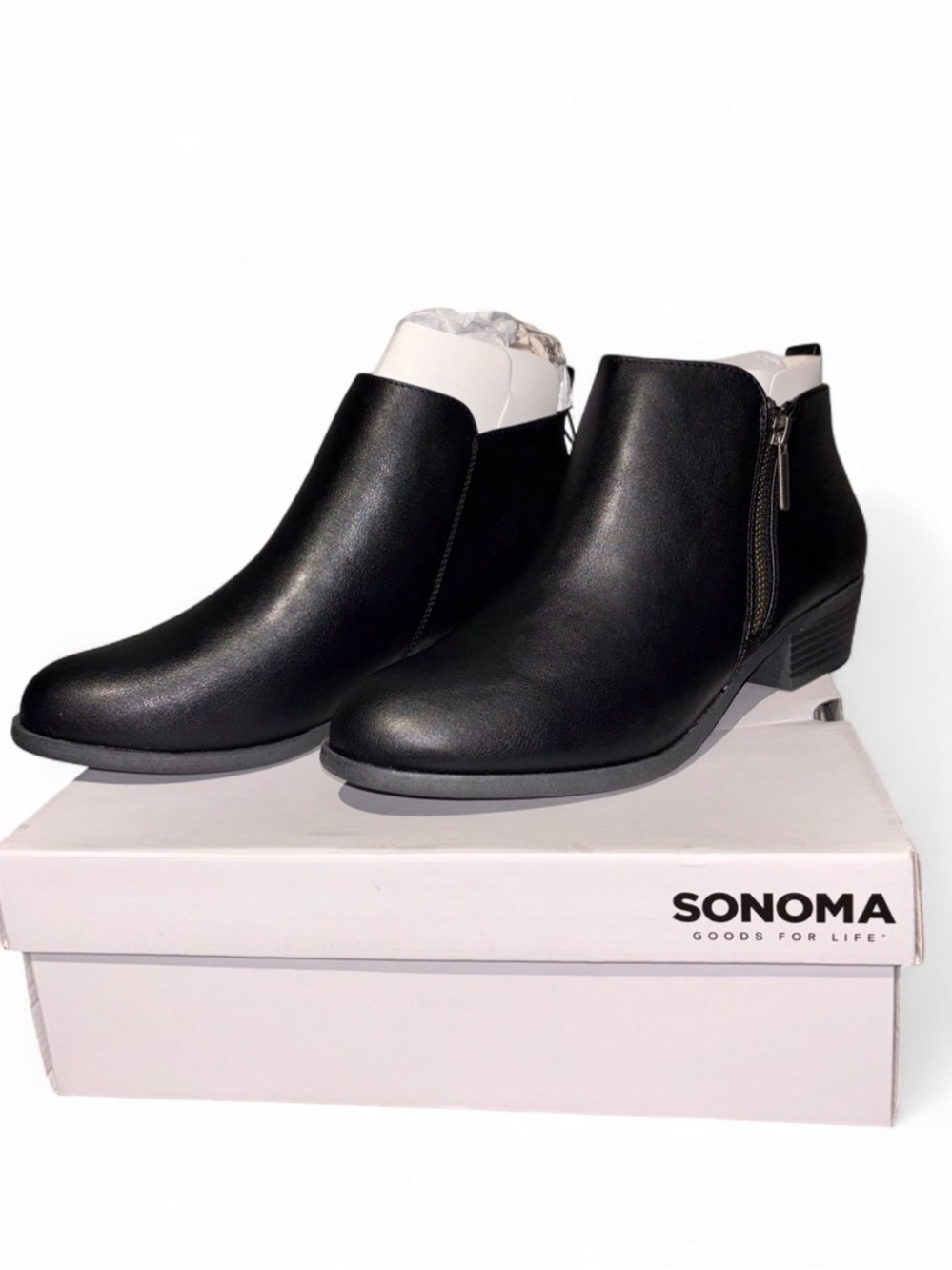 Sonoma Black Faux Leather Ankle Booties with Side Zip